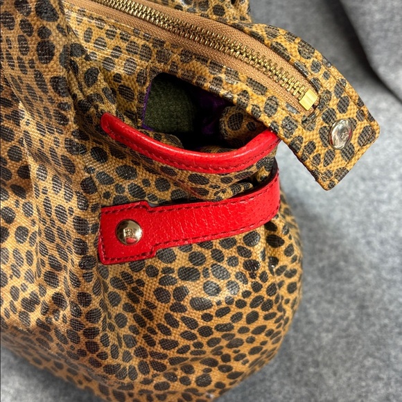 Kate Spade leather Leopard Print Tote Bag with Red Accents purple lined purse - Picture 3 of 12